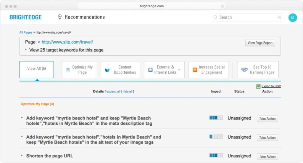 Example of BrightEdge's keyword recommendations tool