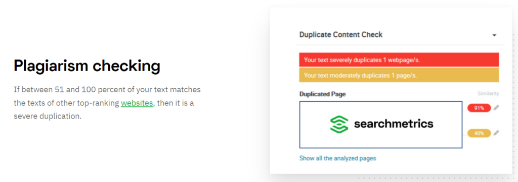 Example of Searchmetrics' plagiarism checker