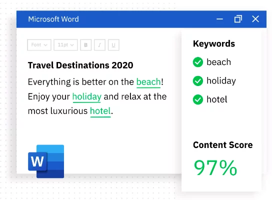 Example of Searchmetrics' integration with Microsoft Word