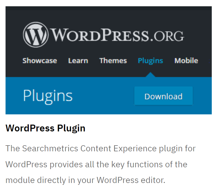 Searchmetrics' WordPress plugin information