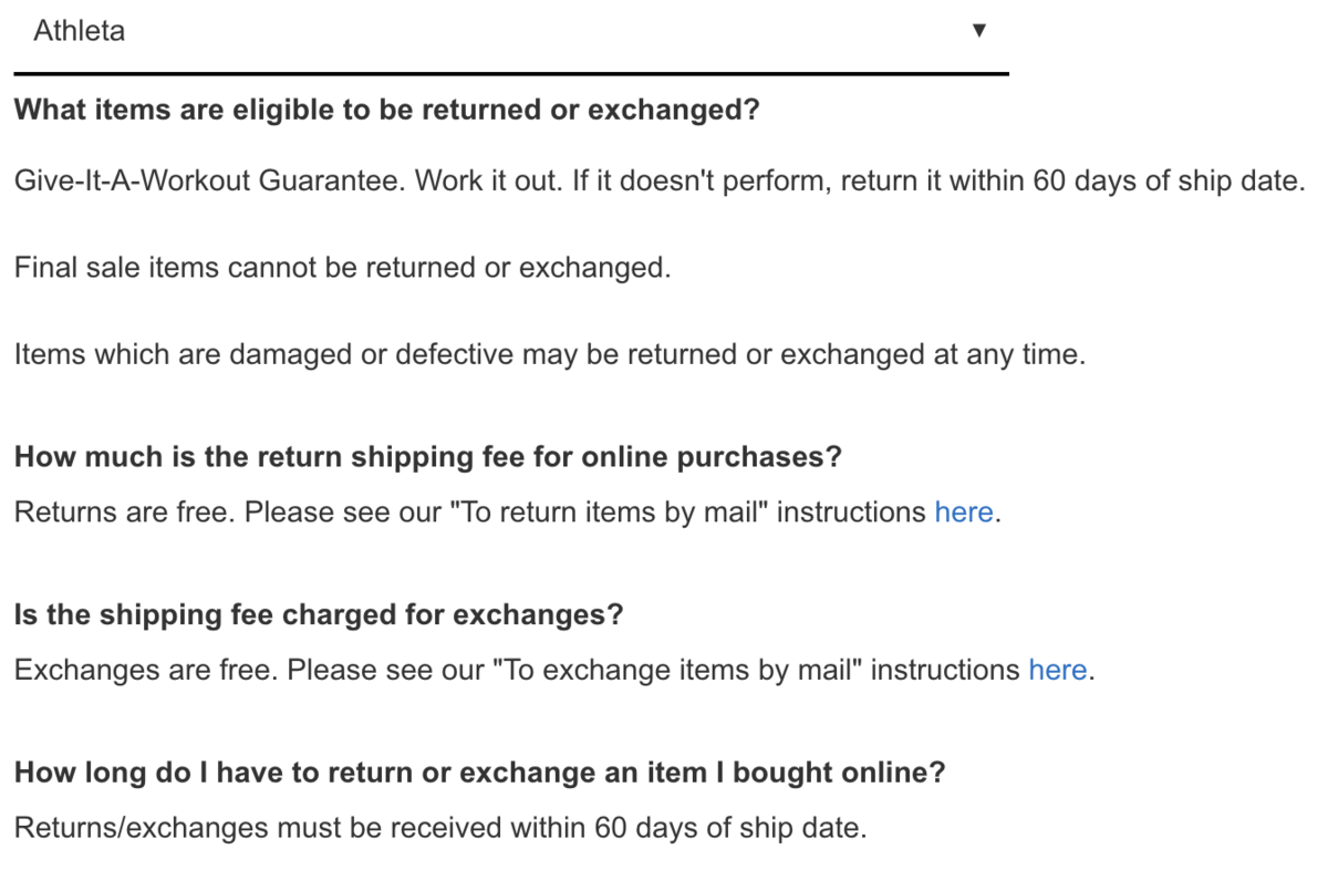 Athleta Give-it-a-workout guarantee