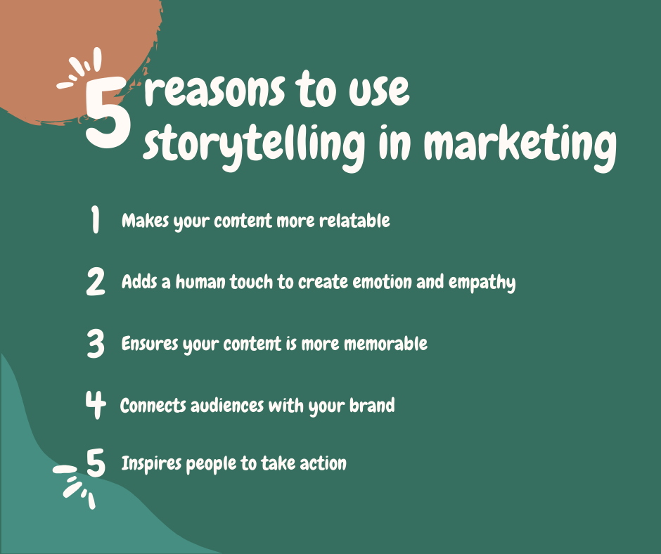 graphic of 5 reasons to use storytelling in marketing