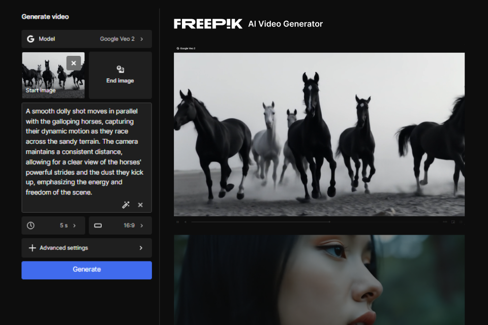Freepik's AI video generator.