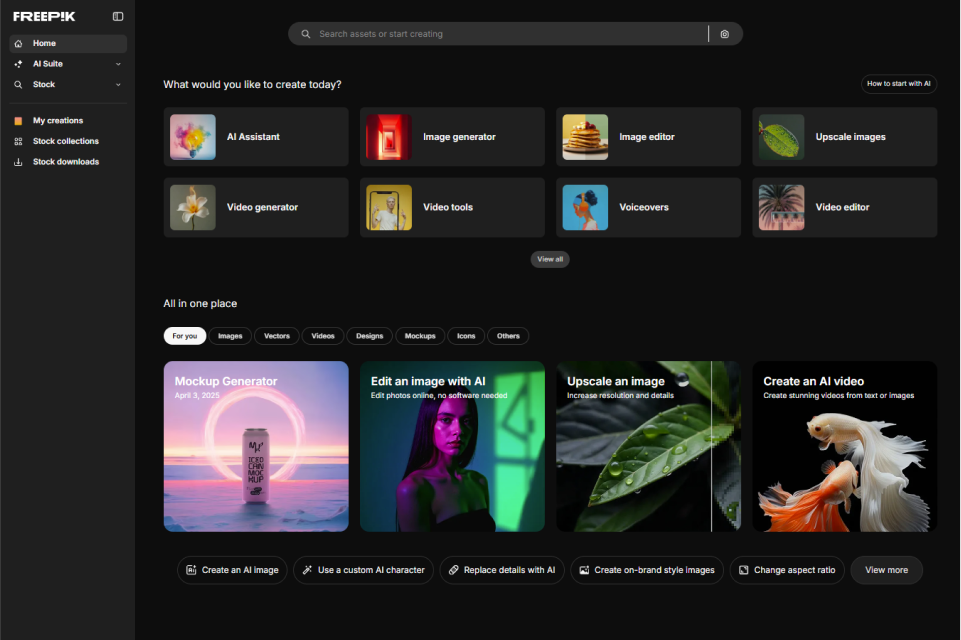 Freepik’s creator suite home