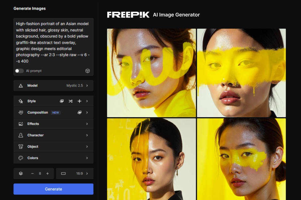 AI image generator showing a text prompt with four generated image variations