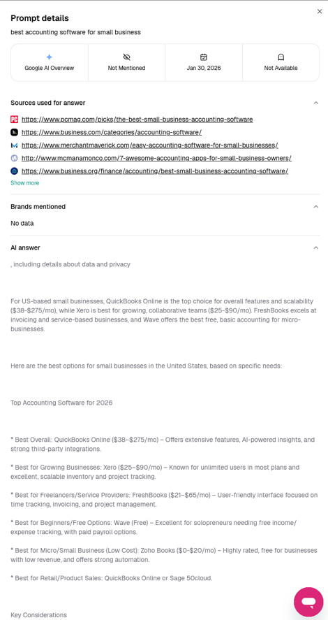 Screenshot of SE Visible mislabeling a position display in a Google AIO response.