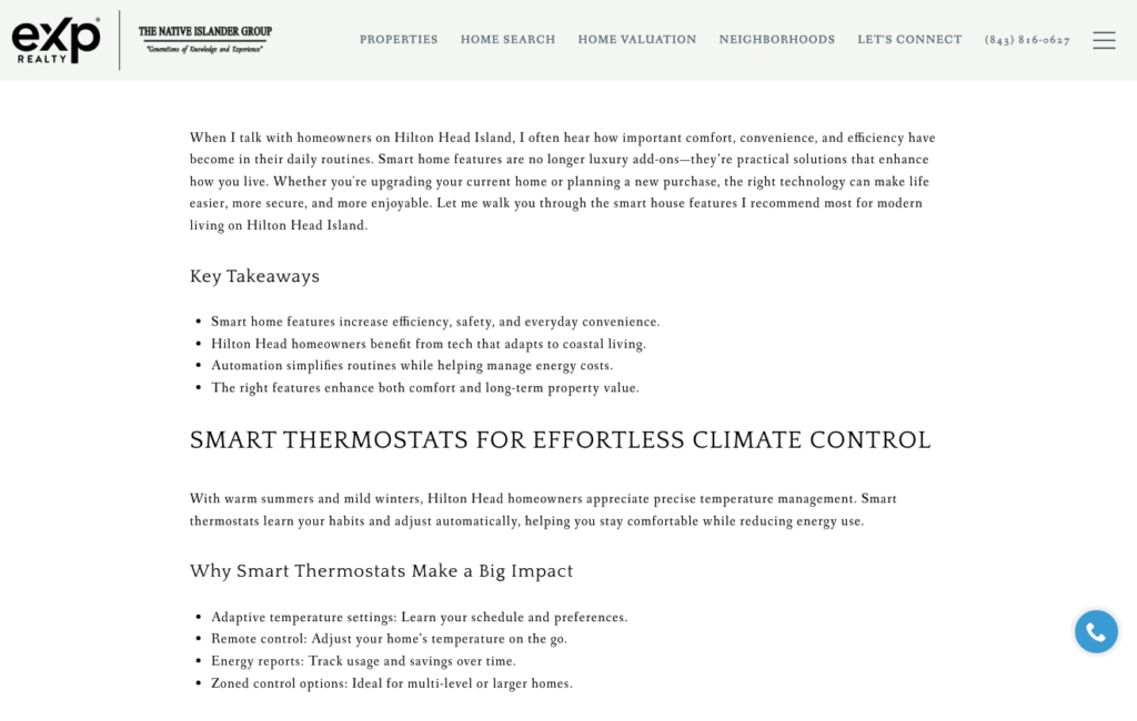Screenshot of John Sells Hilton Head website showing a summary section