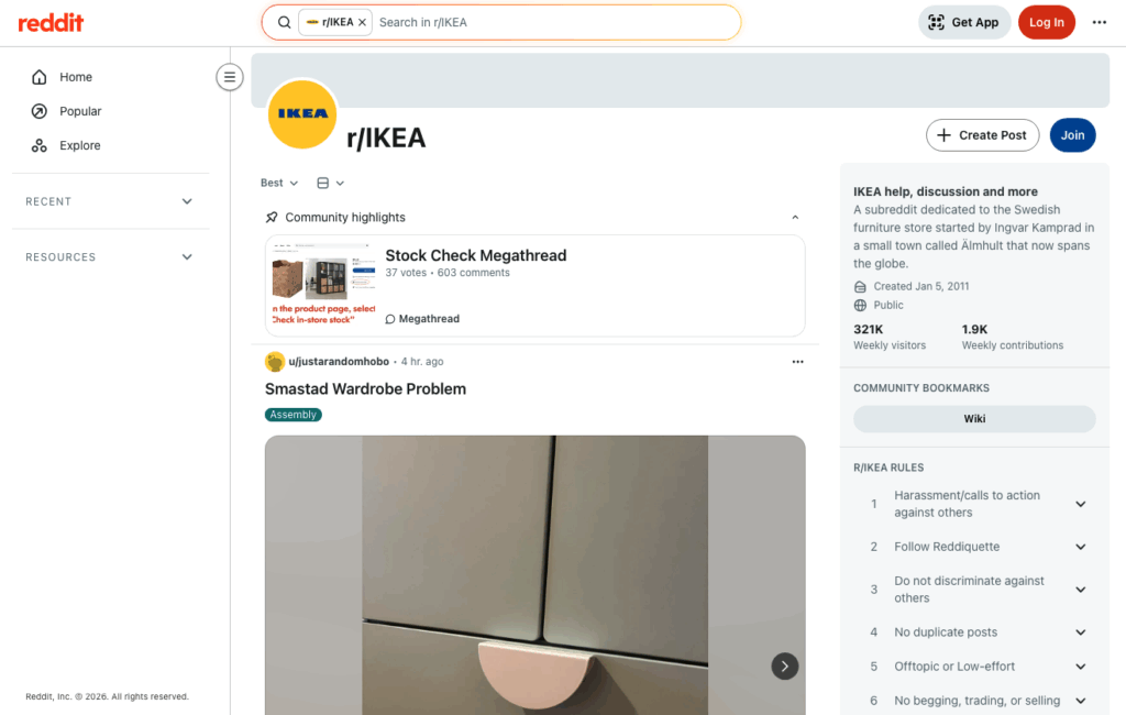 Screenshot of the IKEA subreddit